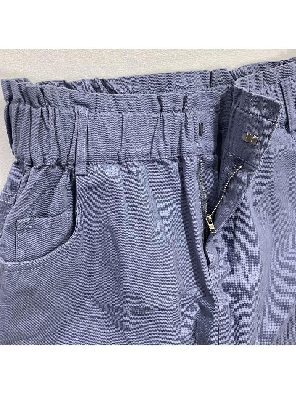 Entro Mini Skirt Womens L Blue Gray Cotton Paperbag Waist Twill S11750 - Picture 5 of 7